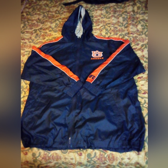 Auburn University AU NCAA Russell Athletic Lined Nylon Hooded Jacket Men XL Blue - Picture 1 of 10